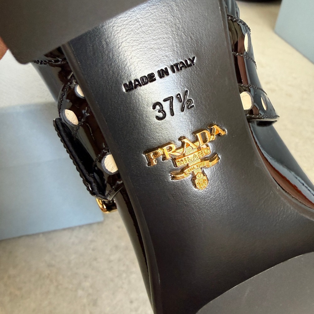 Prada 1T817N Women's Black Patent Leather Beaded Ankle Boot, sz 37.5 - Picture 10 of 16